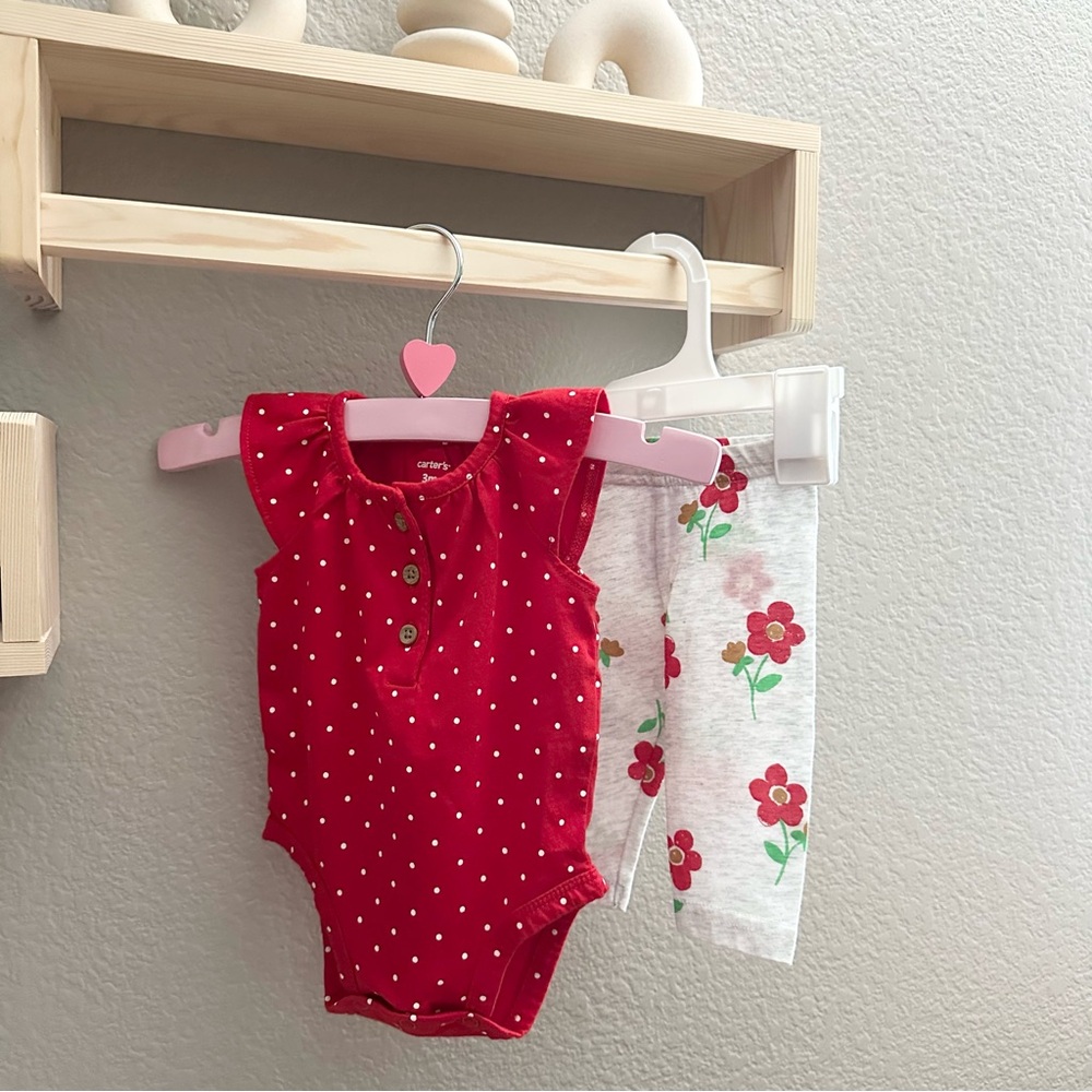 Carter's Red Polka Dot Onesie and Floral Pants Outfit Set